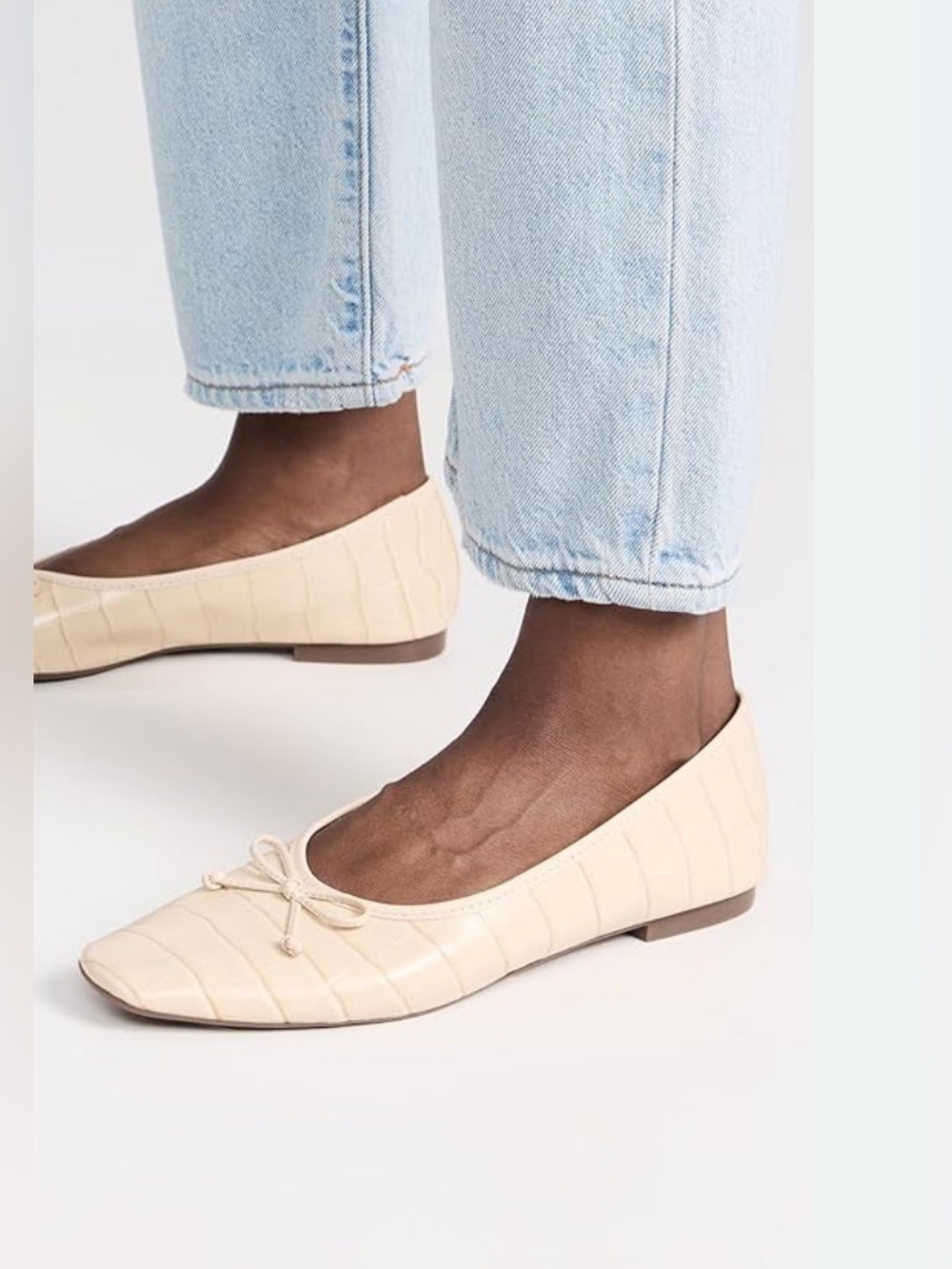 Schutz Arissa Classic Cream Croc-Embossed Ballet Flats